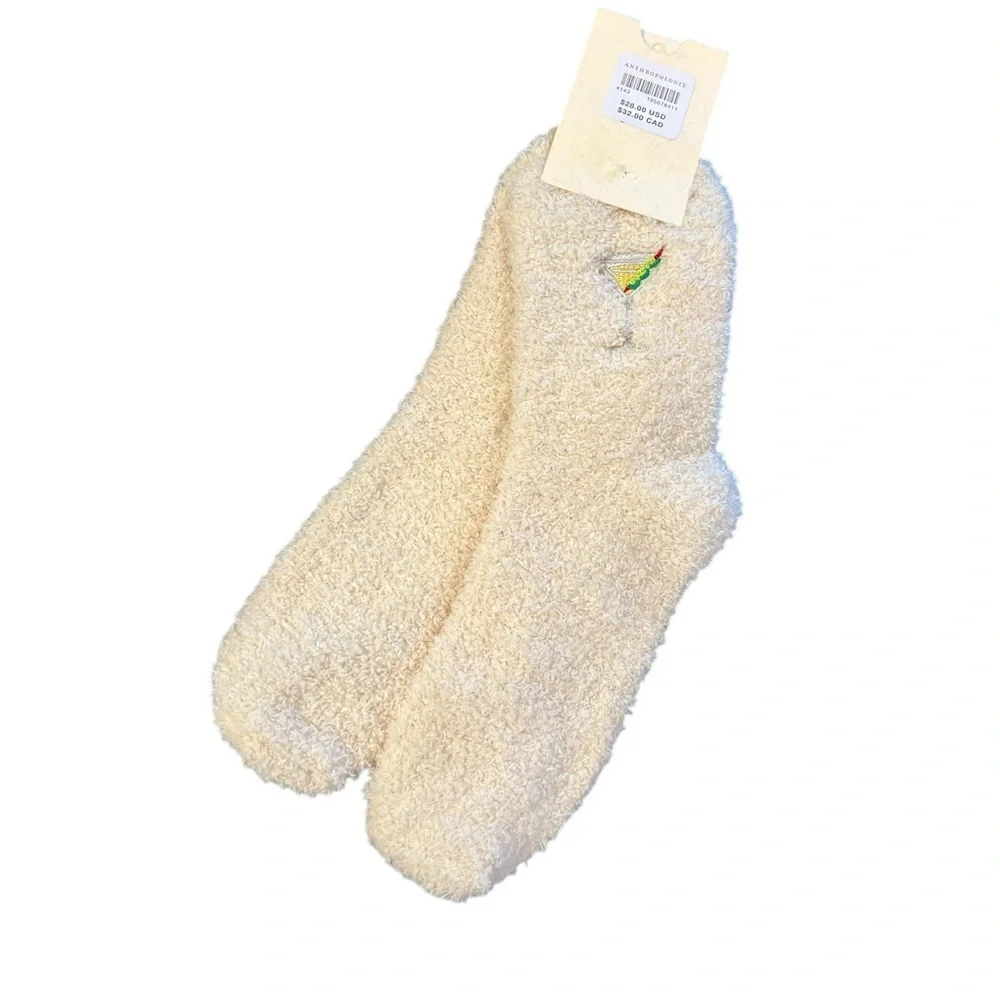 NWT Worn West Anthropologie Cozy Embroidered Martini Icon Fuzzy Socks